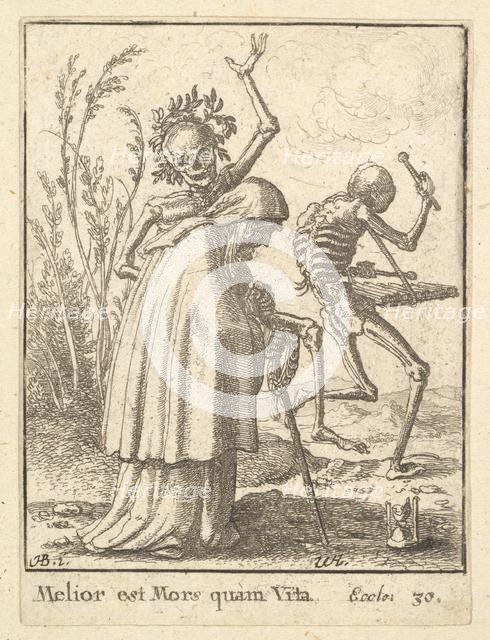 Old woman, from the Dance of Death, 1651. Creator: Wenceslaus Hollar.