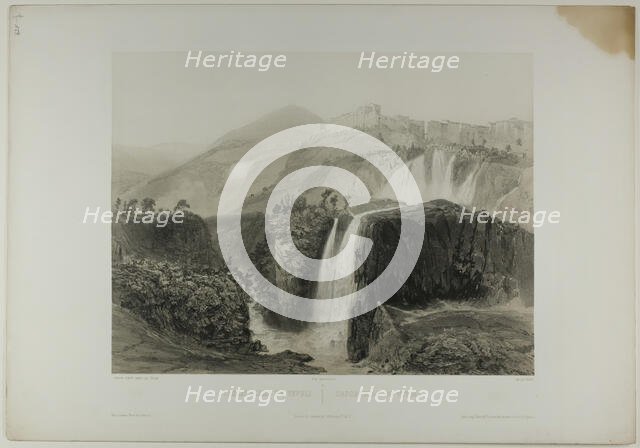 Waterfalls of Tivoli, plate eighteen from Italie Monumentale et Pittoresque, c. 1848. Creator: Nicolas-Marie-Joseph Chapuy.
