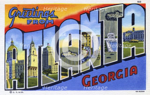 'Greetings from Atlanta, Georgia', postcard, 1936. Artist: Unknown