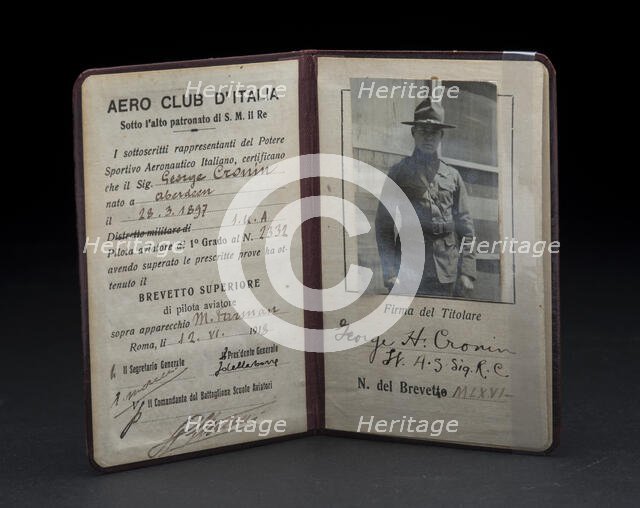 Aviator's license, Brevetto Superiore, 1918. Creator: Unknown.