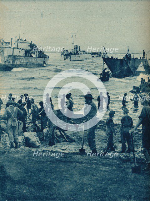 'As the Sun Came Up On Invasion Day: With Pick and Shovel the Way is Cleared', 1943-44. Artist: Unknown.