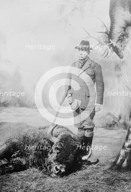 Walter Winans with gun and dead buffalo, between c1910 and c1915. Creator: Bain News Service.