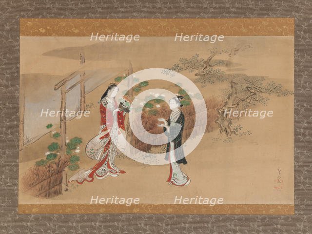 Evening Faces (Yugao) chapter from The Tale of Genji (Genji monogatari), 18th century. Creator: Kawamata Tsunemasa.