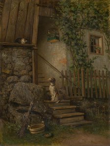 On the Porch (Dog and Cat), 1882. Creator: Eduard Majsch.