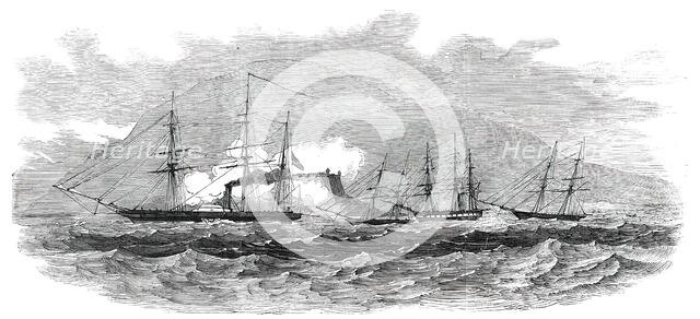 H. M. Steam-Frigate "Cormorant" Passing the Fort of Paranagua, and Engaging, 1850. Creator: Unknown.