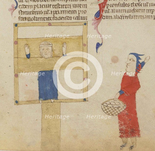 The pillory. From the Coutumes de Toulouse, 1295-1297. Creator: Anonymous.