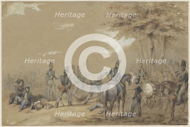 Infantry in fight, c.1824-c.1894. Creator: Charles Rochussen.