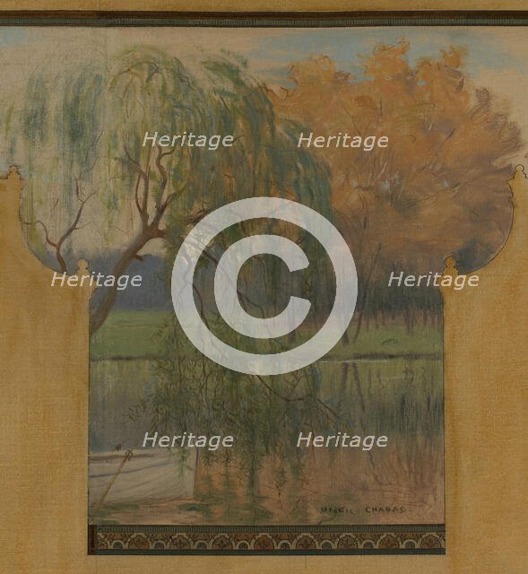 Esquisse pour la mairie de Vincennes : Le lac Daumesnil, 1898. Creator: Maurice Chabas.