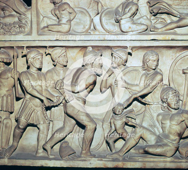 Frieze of Roman soldiers with Barbarian captives. Artist: Unknown