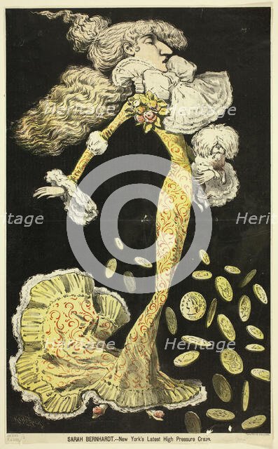 Sarah Bernhardt - New York's Latest High Pressure Craze; double-page spread..., 1880. Creator: Charles Kendrick.