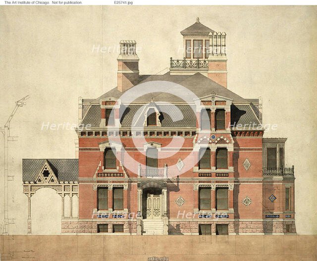 Eliphalet W. Blatchford House, Chicago, Illinois, LaSalle Street Elevation and Partial Section, 1873 Creator: Peter Bonnett Wight.