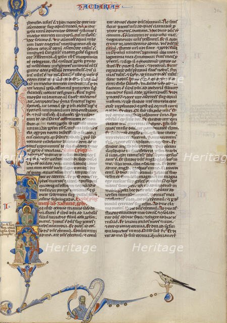 Initial I: God Appearing to Zechariah; Abbey Bible, about 1250-1262. Creator: Unknown.