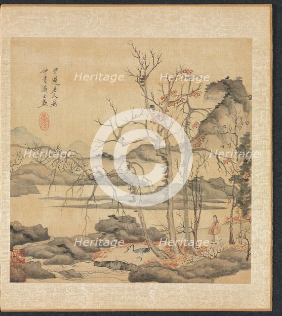 Paintings after Ancient Masters: Daoist and Crane in Autumn Landscape, 1598-1652. Creator: Chen Hongshou (Chinese, 1598/99-1652).