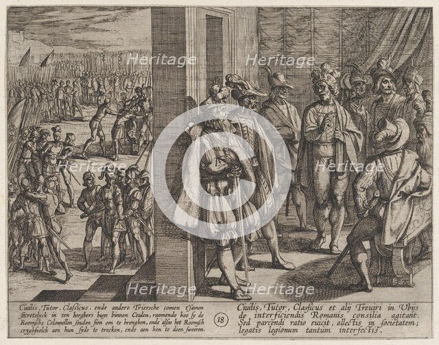 Plate 18: Secret Meeting of Civilis with Other Leaders from Trier, from The War of the Rom..., 1611. Creator: Antonio Tempesta.
