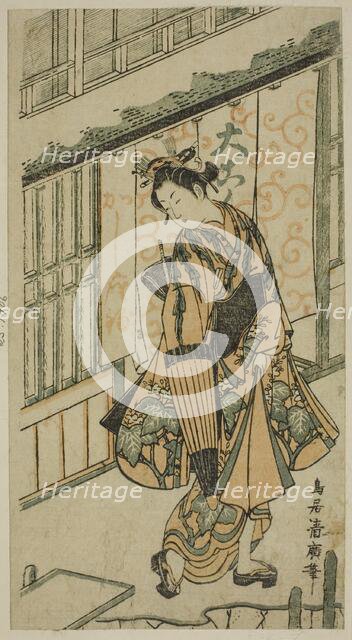 Young Woman Holding an Umbrella, c. 1750. Creator: Torii Kiyohiro.