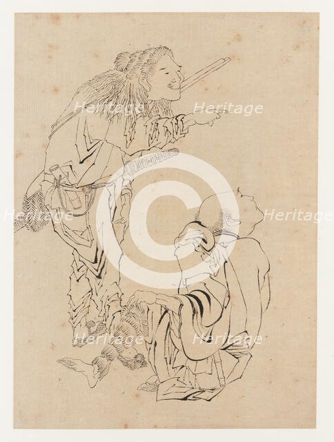 Two hunters, Edo period, 19th century. Creator: Hokusai.