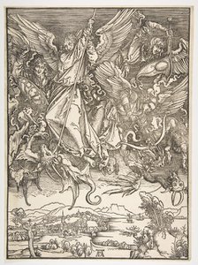 Saint Michael and the Dragon, from The Apocalypse, ca. 1498. Creator: Albrecht Durer.