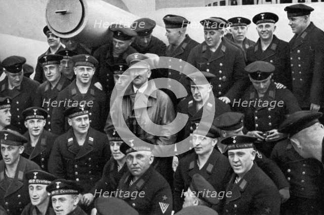 Adolf Hitler visiting a battleship, Germany, 1936. Artist: Unknown