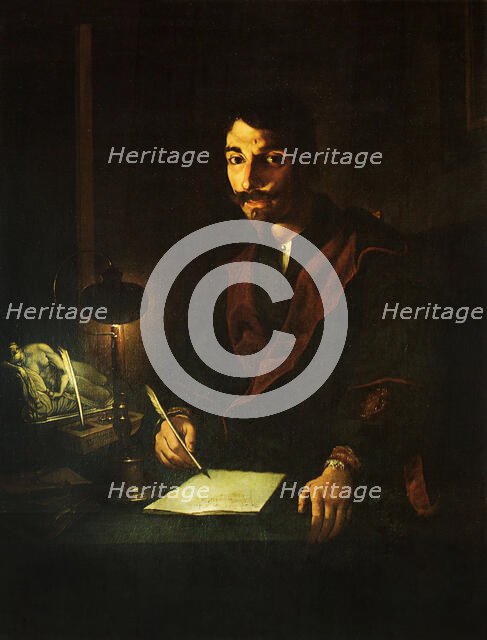 Portrait of a man writing in lamplight (self-portrait), 1635-1640. Creator: Paolini, Pietro (1603-1682).