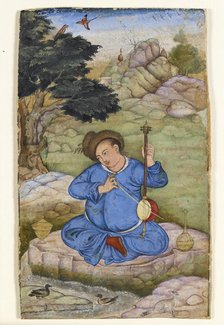 Musician in a landscape, 1575-1580. Artist: Basawan.