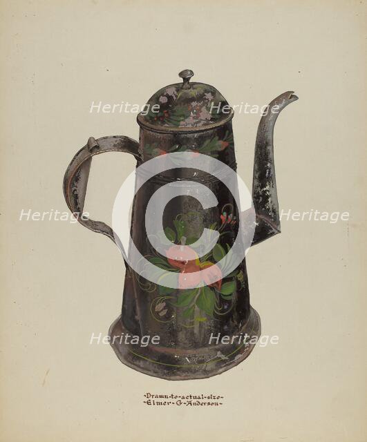 Toleware Tin Coffee Pot, c. 1937. Creator: Elmer G Anderson.
