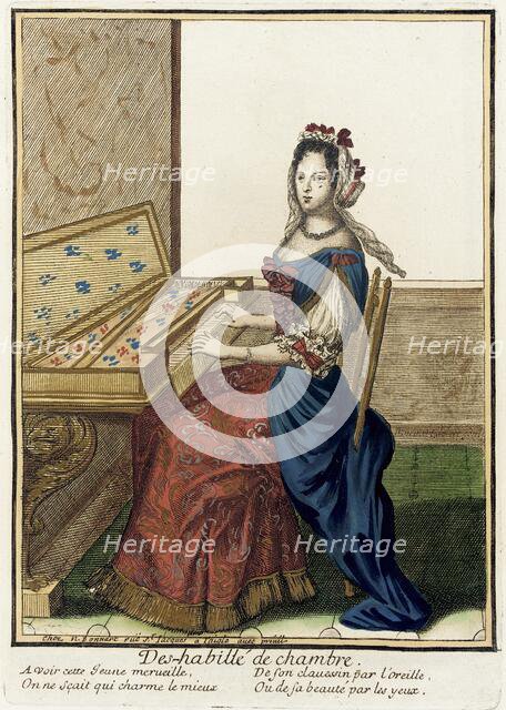 Recueil des modes de la cour de France, 'Des-habillé de Chambre', between c1682 and c1685. Creator: Nicolas Bonnart.