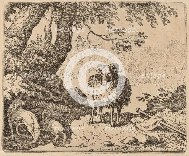 Reynard Returns Home, Accompanied by the Ram and the Rabbit, probably c. 1645/1656. Creator: Allart van Everdingen.