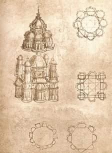 Drawing of churches, c1472-c1519 (1883). Artist: Leonardo da Vinci.