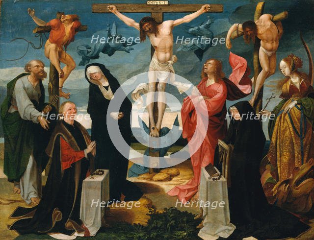 The Crucifixion with Donors and Saints Peter and Margaret, ca. 1525-27. Creator: Cornelius Engebrechtsz.