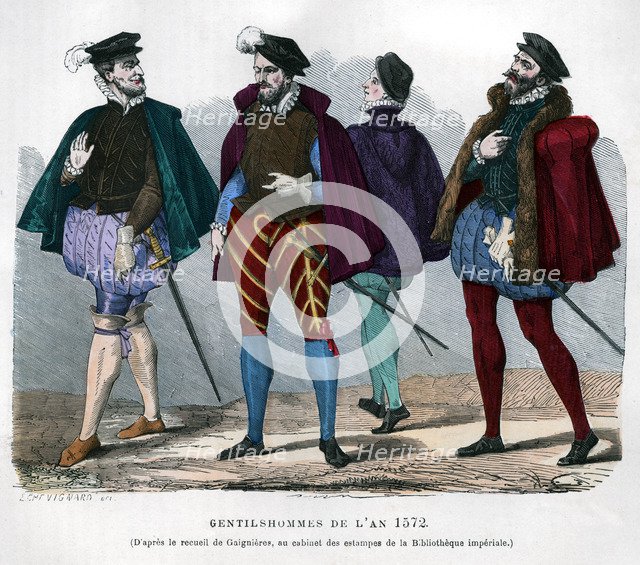 French gentlemen's costume, 1572 (1882-1884). Artist: Chevignard