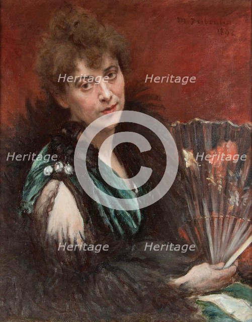 Woman with fan, 1892. Creator: Desboutin, Marcellin Gilbert (1823-1902).