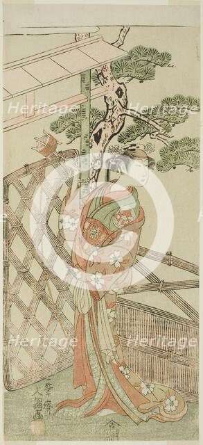The Actor Yamashita Kinsaku II as Moshio, Wife of Ito Sukekiyo, in the Play Izu-goyomi..., c. 1772. Creator: Ippitsusai Buncho.