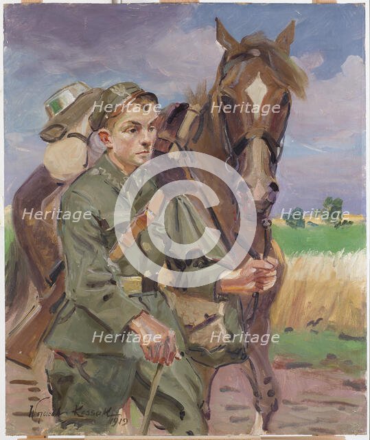 A Soldier with a Horse, 1919. Creator: Wojciech Kossak.