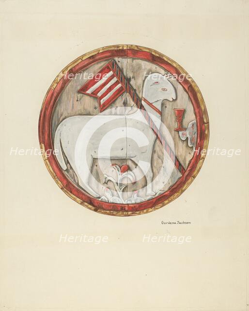 Wooden Plaque - Lamb of God, c. 1938. Creator: Gordena Jackson.