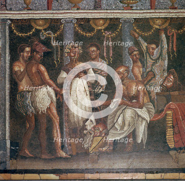 Roman mosaic of actors preparing for a play. Creator: Unknown.