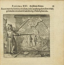Emblem 21. Make a circle of man and woman, out of it a square, out of that into a triangle..., 1618. Creator: Merian, Matthäus, the Elder (1593-1650).