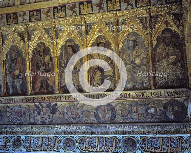 Alcazar of Seville, Hall of Ambassadors, detail of the Paintings where appear kings John II, Henr…