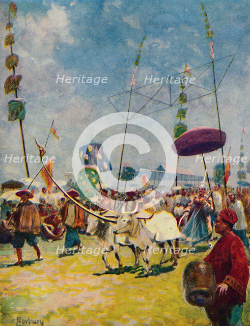 'Siamese Farmers Celebrating the Annual Rice Ploughing Festival', 1913. Artist: Edwin Norbury.