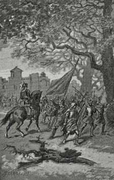 Departure of the Barcelonians to help those besieged in San Adrián de Besós, 15th century, (1890). Creator: Joan Serra y Pausas.