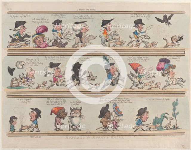 A Pygmy Cat Hunt, Borders for Rooms & Halls, Plate 9, June 20, 1799., June 20, 1799. Creator: Thomas Rowlandson.