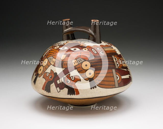 Vessel Depicting a Masked Warrior Holding Trophy Heads, 180 B.C./A.D. 500. Creator: Unknown.