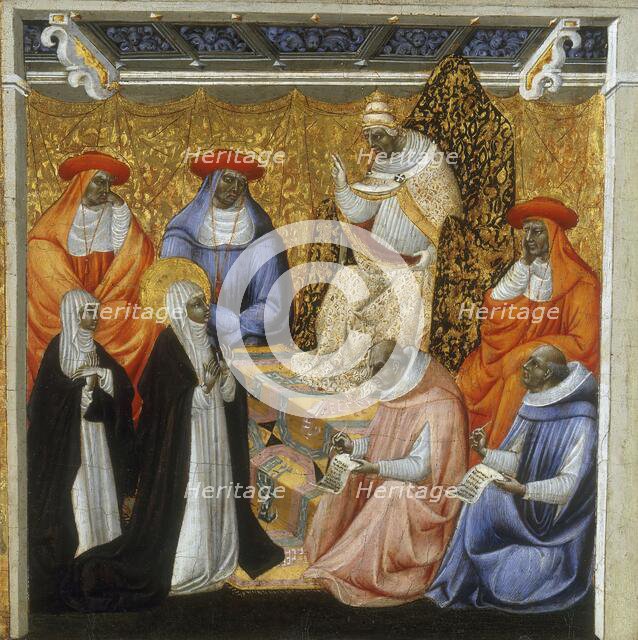 St. Catherine before the Pope at Avignon, 1460. Creator: Giovanni di Paolo.