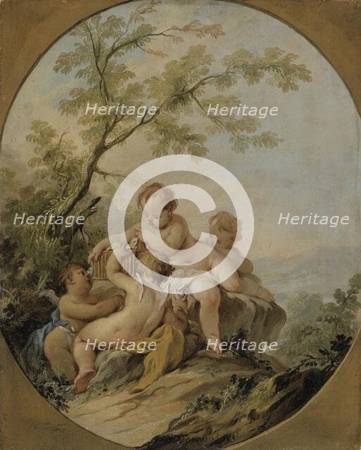 Four amorins playing with a birdcage, 1721-1750. Creator: Guillaume-Thomas Taraval.