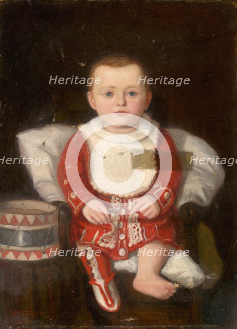 Portrait of a child with a drum, 1880. Creator: Gyula Stetka.