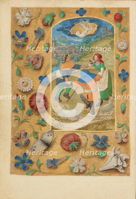 The Annunciation to the Shepherds; Crohin-La Fontaine Hours, (about 1480-1485?). Creators: Master of the Dresden Prayer Book, Workshop of the Master of the Dresden Prayer Book.