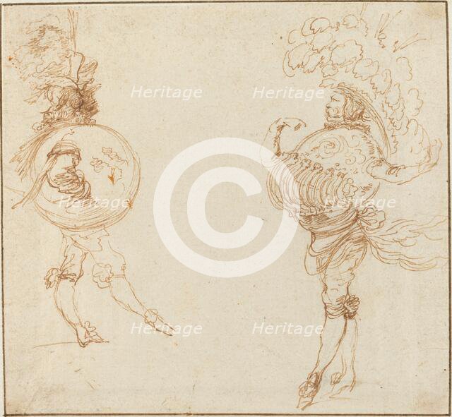 Two Men in Masquerade Costumes: The Earth and a Parade Helmet, c. 1645. Creator: Stefano della Bella.