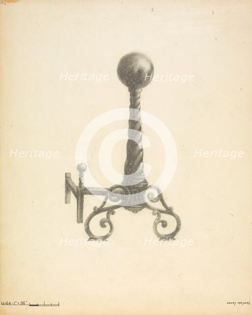 Andirons, c. 1937. Creator: Henry Meyers.