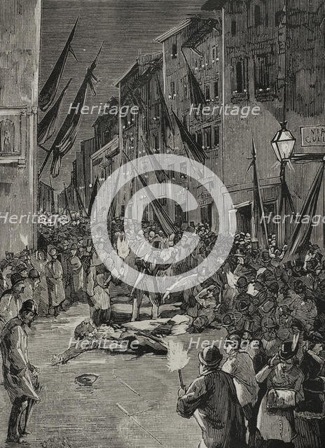 Explosion of an Orsini bomb in Via Guelfa, Florence, Italy, 1878.  Creator: Unknown.