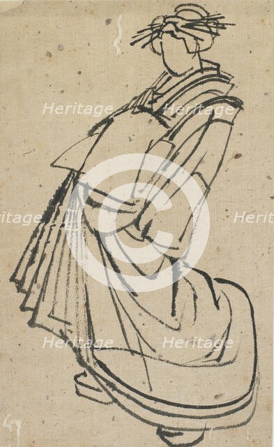 Sketch of a courtesan, late 18th-early 19th century. Creator: Hokusai.