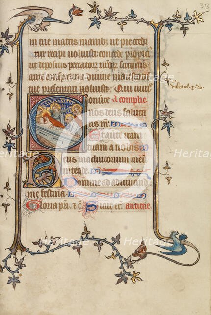 Initial C: The Entombment; Bute Psalter, text and illumination about 1330. Creator: Atelier of the Passion Master.